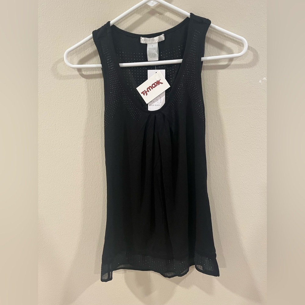 NWT Design History Black Embellished Pleated Tank Top - Size Small